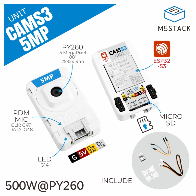 M5Stack Core2 - M5Stack Resmi Birim CamS3 Wi-Fi Kamera